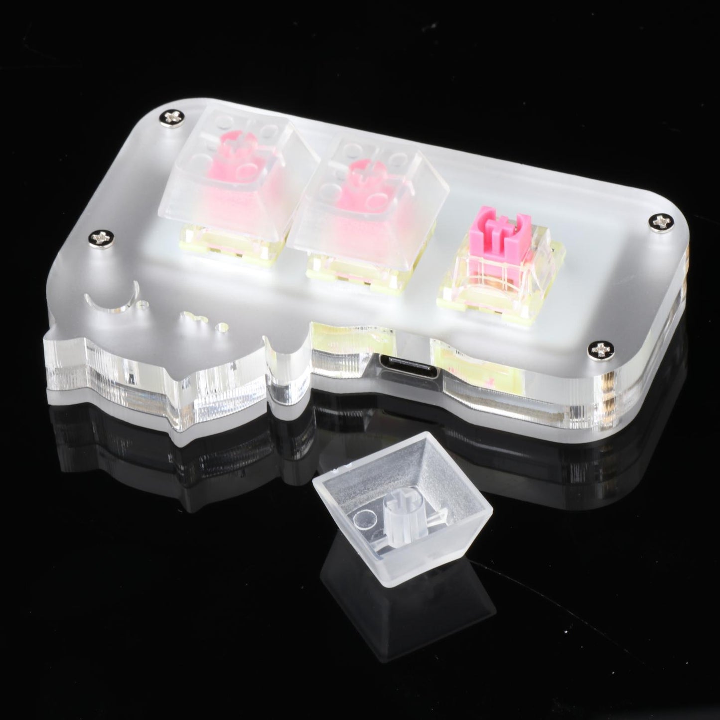 Mini 3 Key Game Keypad Macro Programmable RGB LED Backlit Transparent Keycap Gold Pink Switch