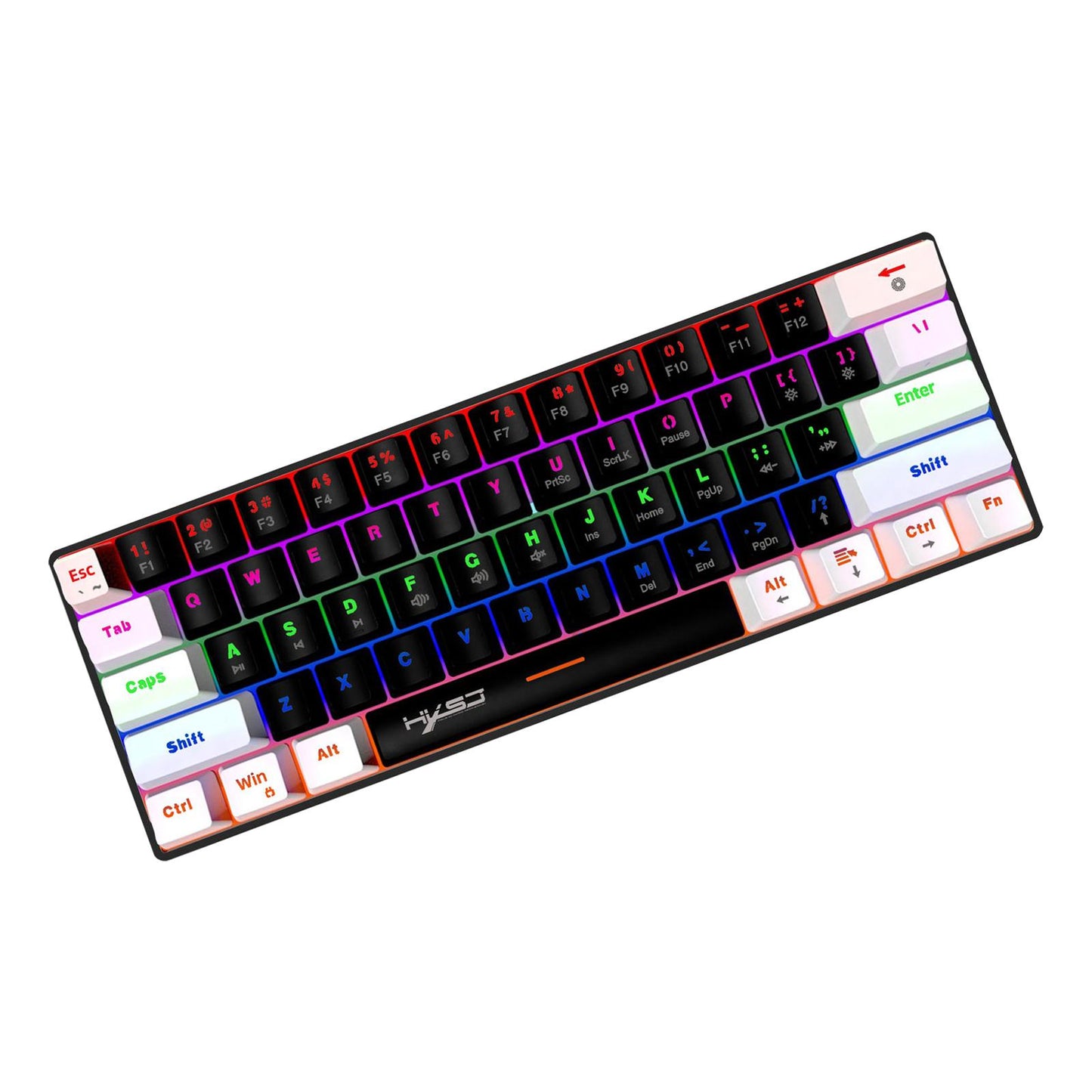 Mechanical Keyboard Mini 61 Keys Mechanical Axis Light Adjustment for Office Whiteblack blackcase