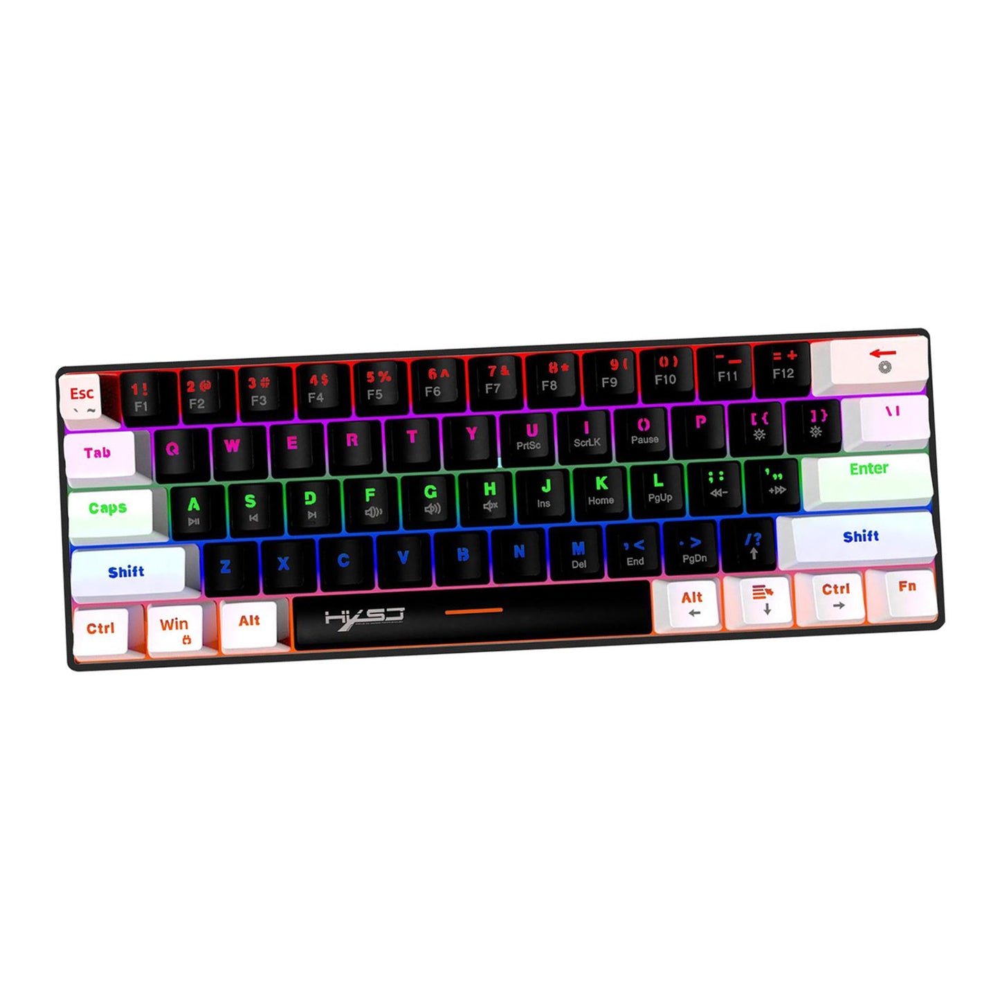 Mechanical Keyboard Mini 61 Keys Mechanical Axis Light Adjustment for Office Whiteblack blackcase
