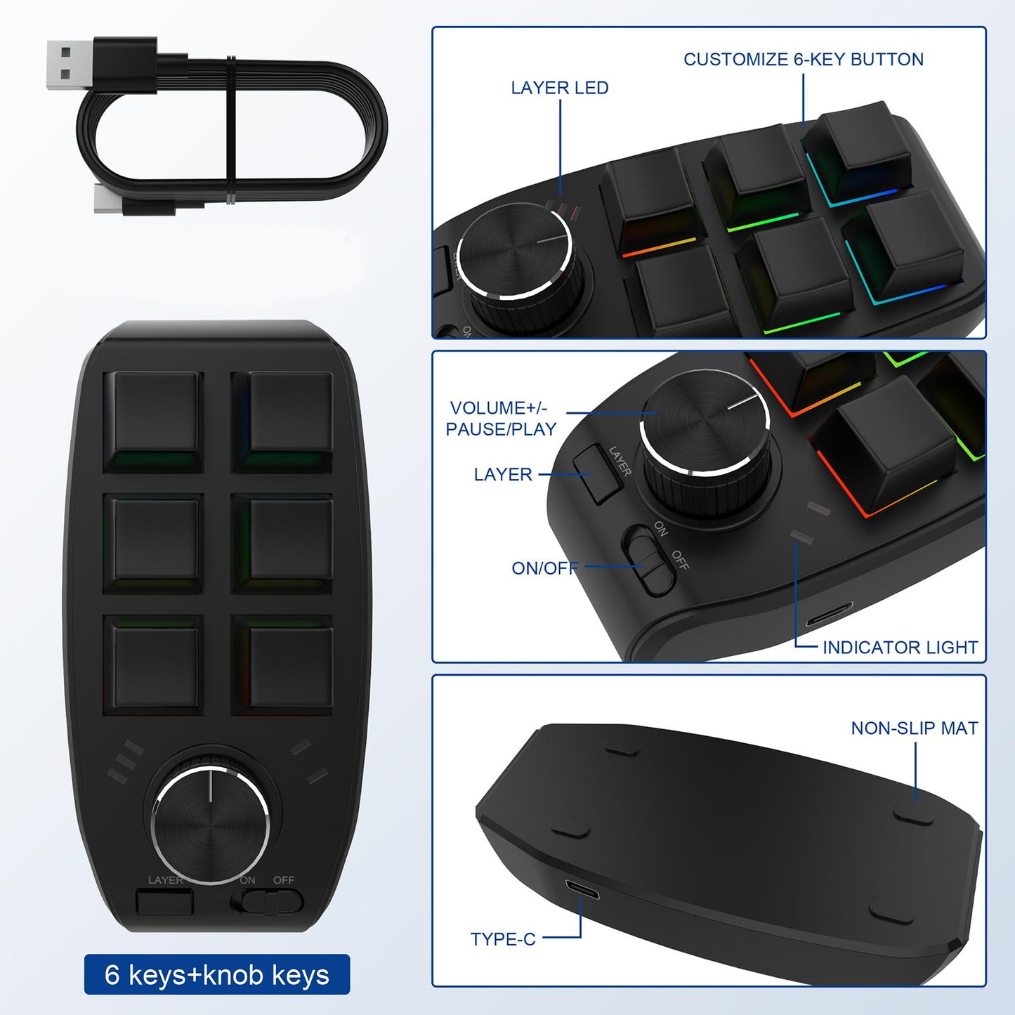 Keyboard Durable Programmables Keys Wired RGB for Audio Drawing Programming Black