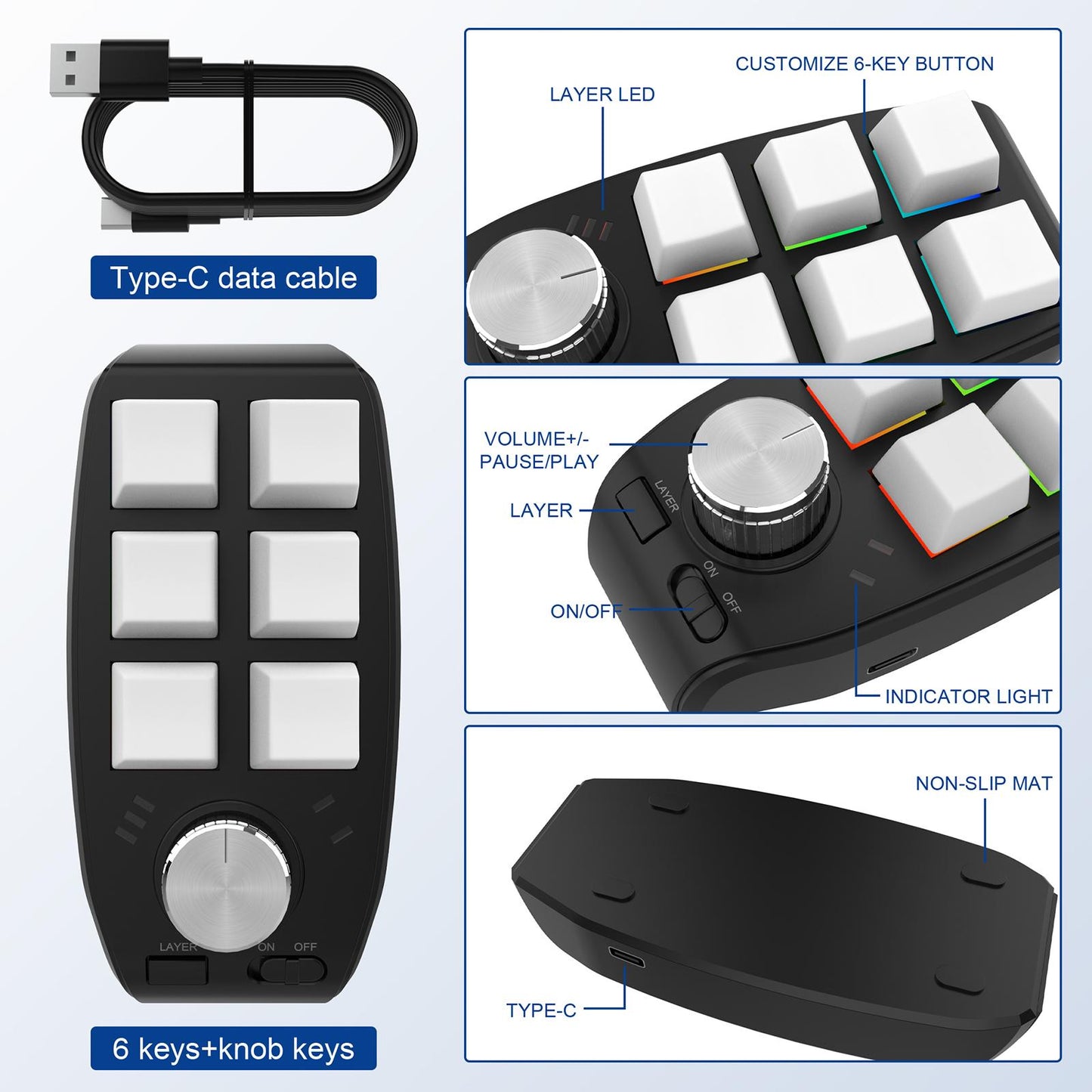 Keyboard Durable Programmables Keys Wired RGB for Audio Drawing Programming White
