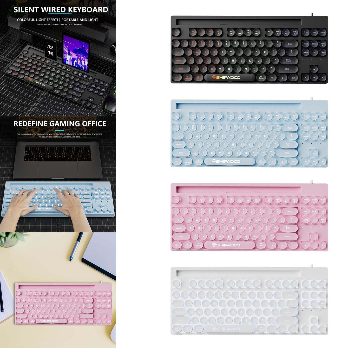 Mechanical Gaming Keyboard Rainbow Backlit for Gamer Office Worker Desktop Black