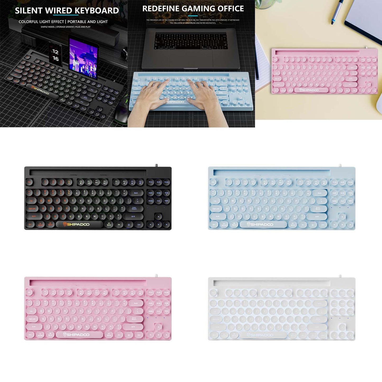 Mechanical Gaming Keyboard Rainbow Backlit for Gamer Office Worker Desktop Black