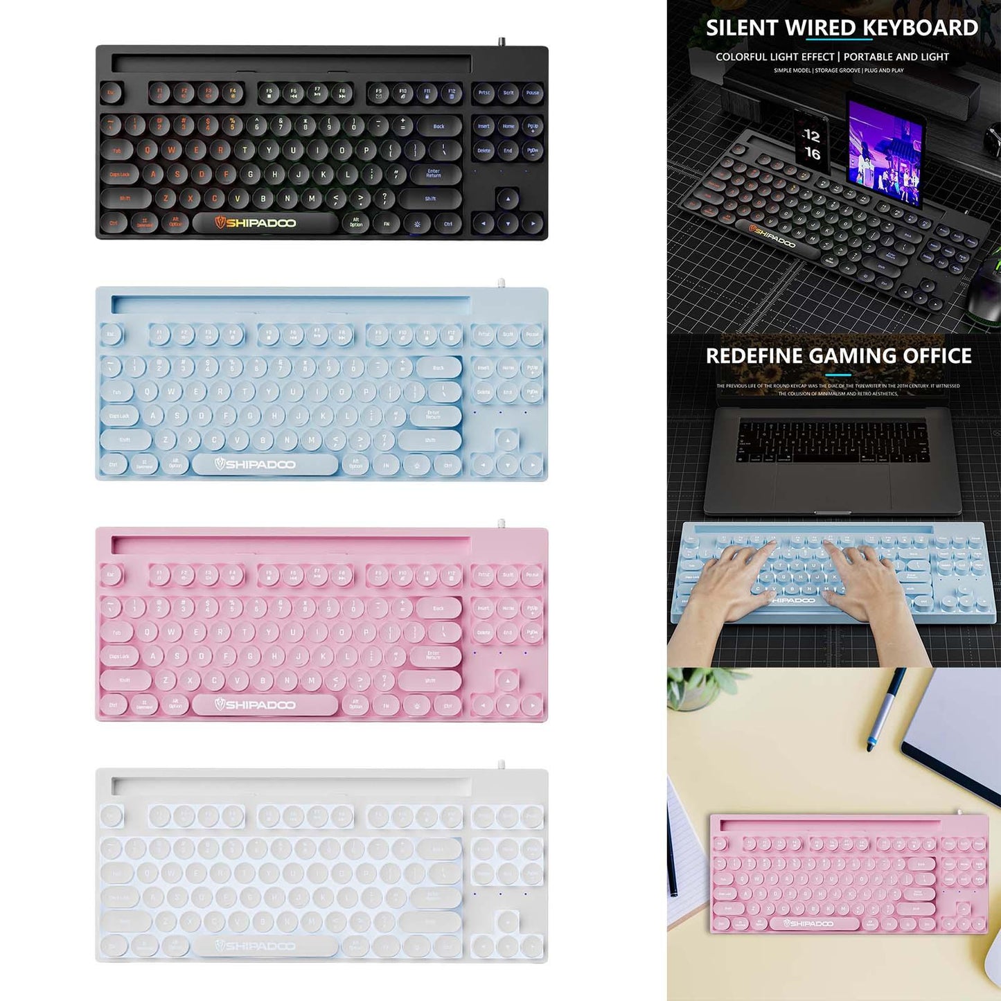 Mechanical Gaming Keyboard Rainbow Backlit for Gamer Office Worker Desktop Black