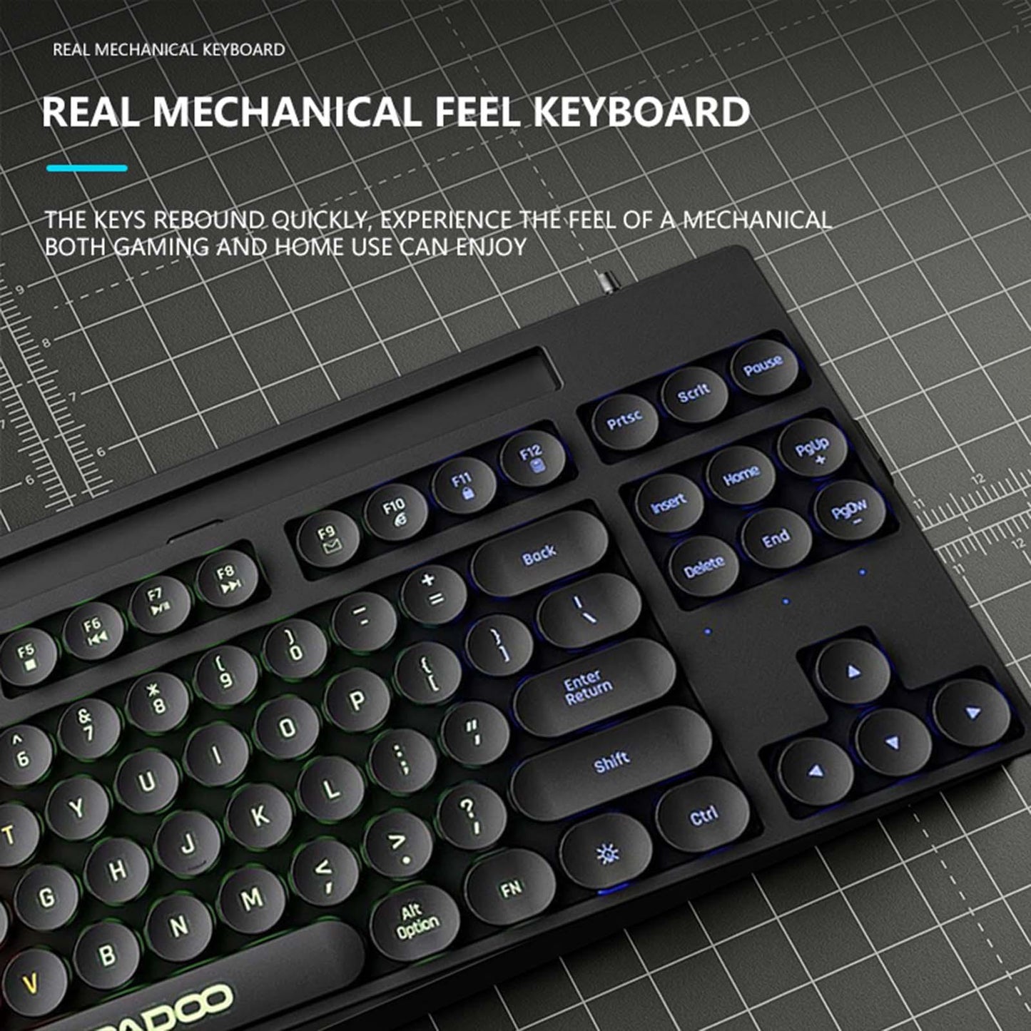 Mechanical Gaming Keyboard Rainbow Backlit for Gamer Office Worker Desktop Black
