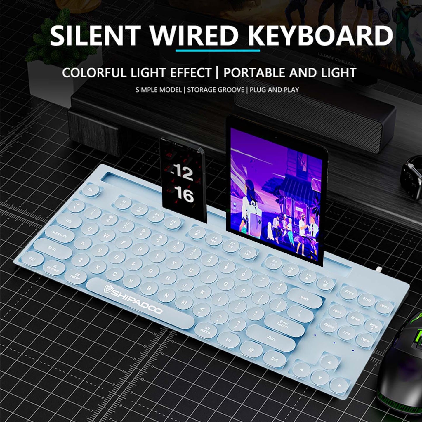 Mechanical Gaming Keyboard Rainbow Backlit for Gamer Office Worker Desktop Blue