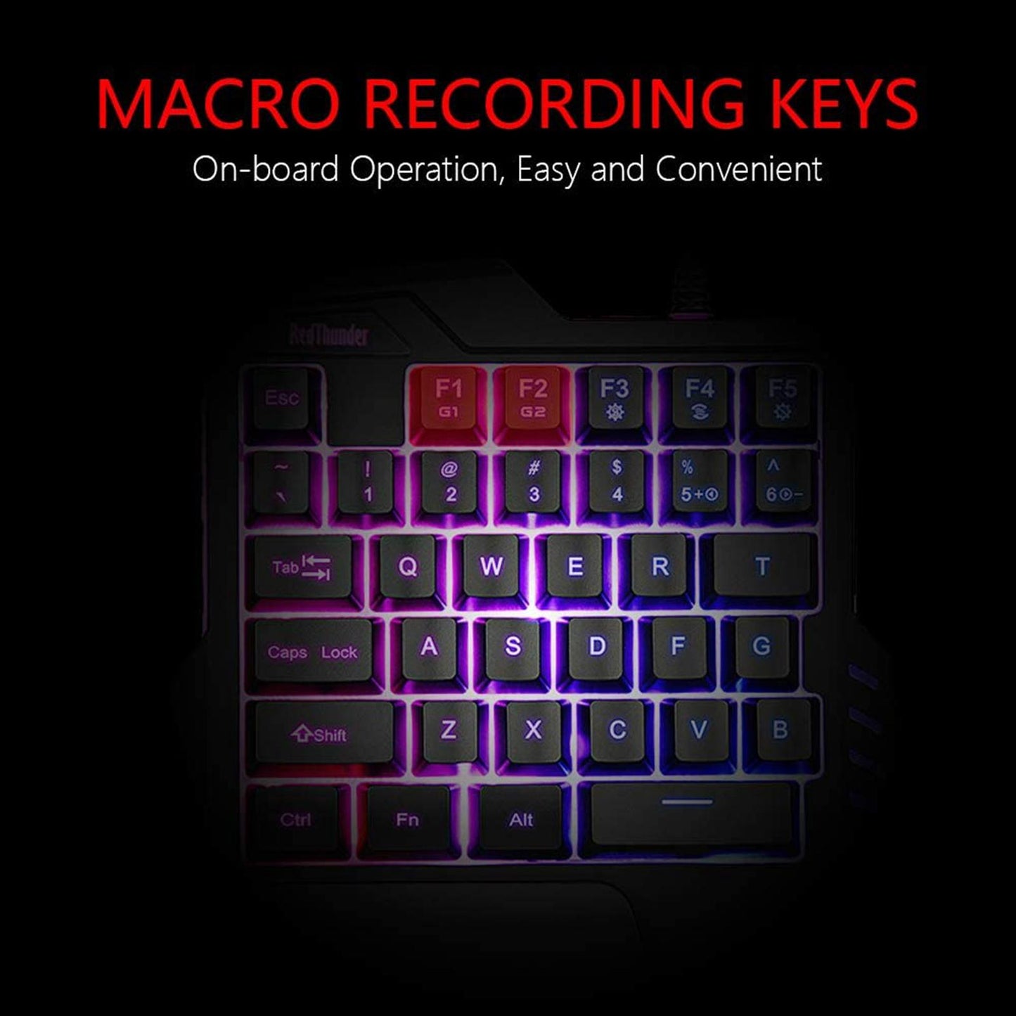Portable Single Handed Gaming Keyboard USB Wired RGB Backlit Game Controller