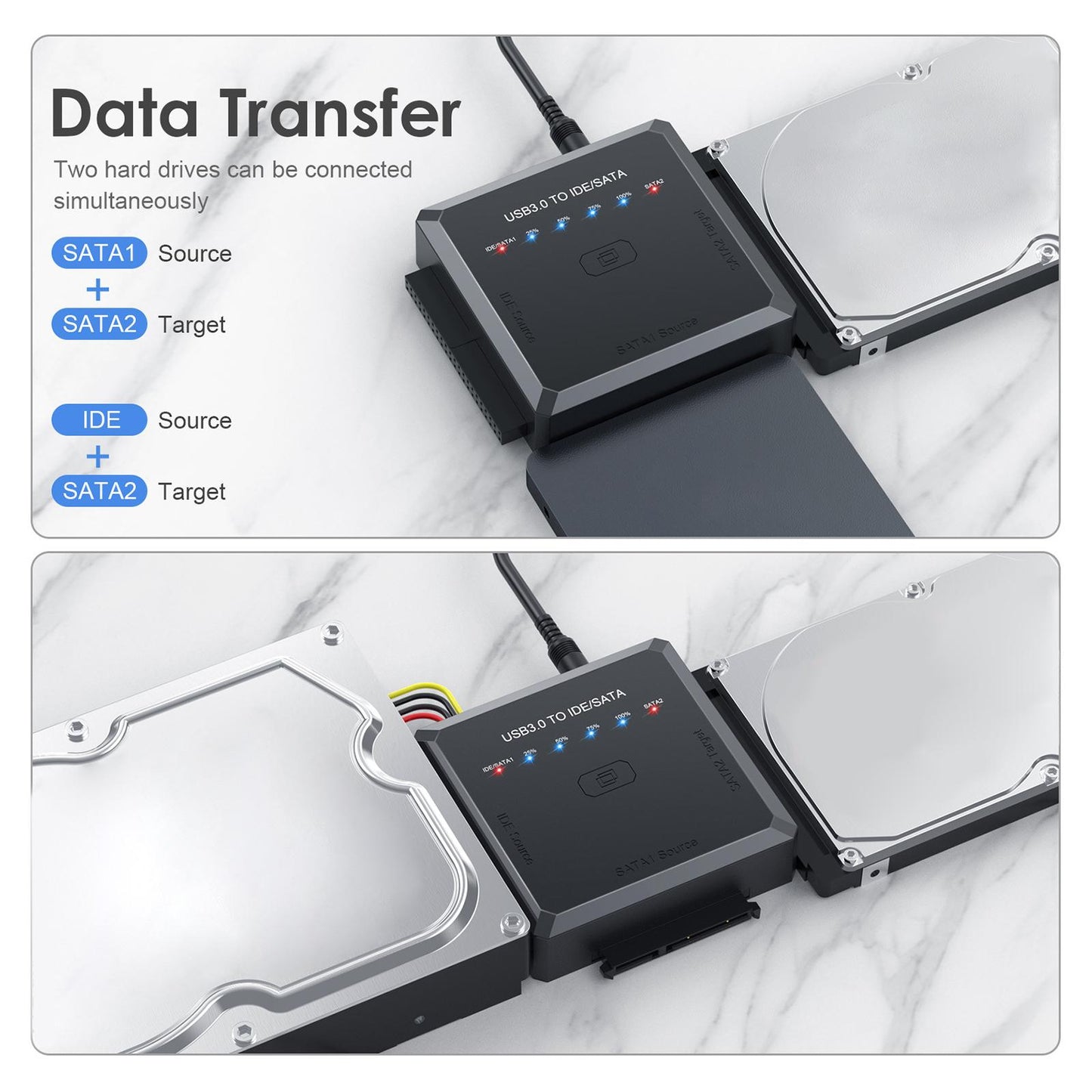 5Gbps USB3.0 to IDE/SATA Converter EU Adapter for 2.5 3.5inch HDD/SSD/IDE