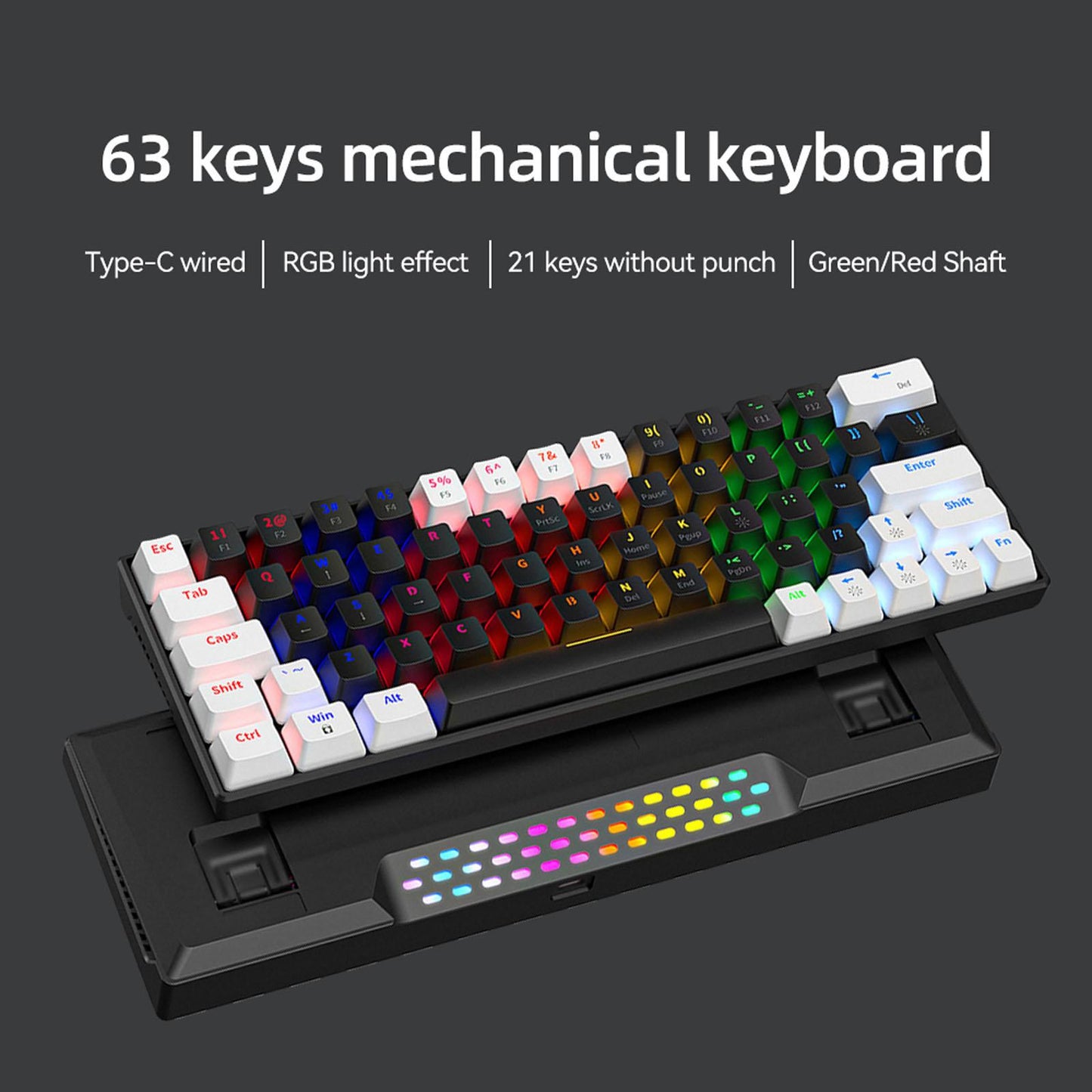 Mechanical Keyboard RGB Backlit Ergonomic Plug and Play for Desktop PC C