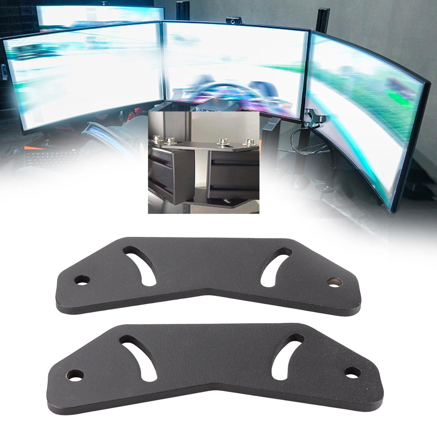 2Pcs Hardware Brackets for Triple LCD Monitor Convenient Installation ,Black