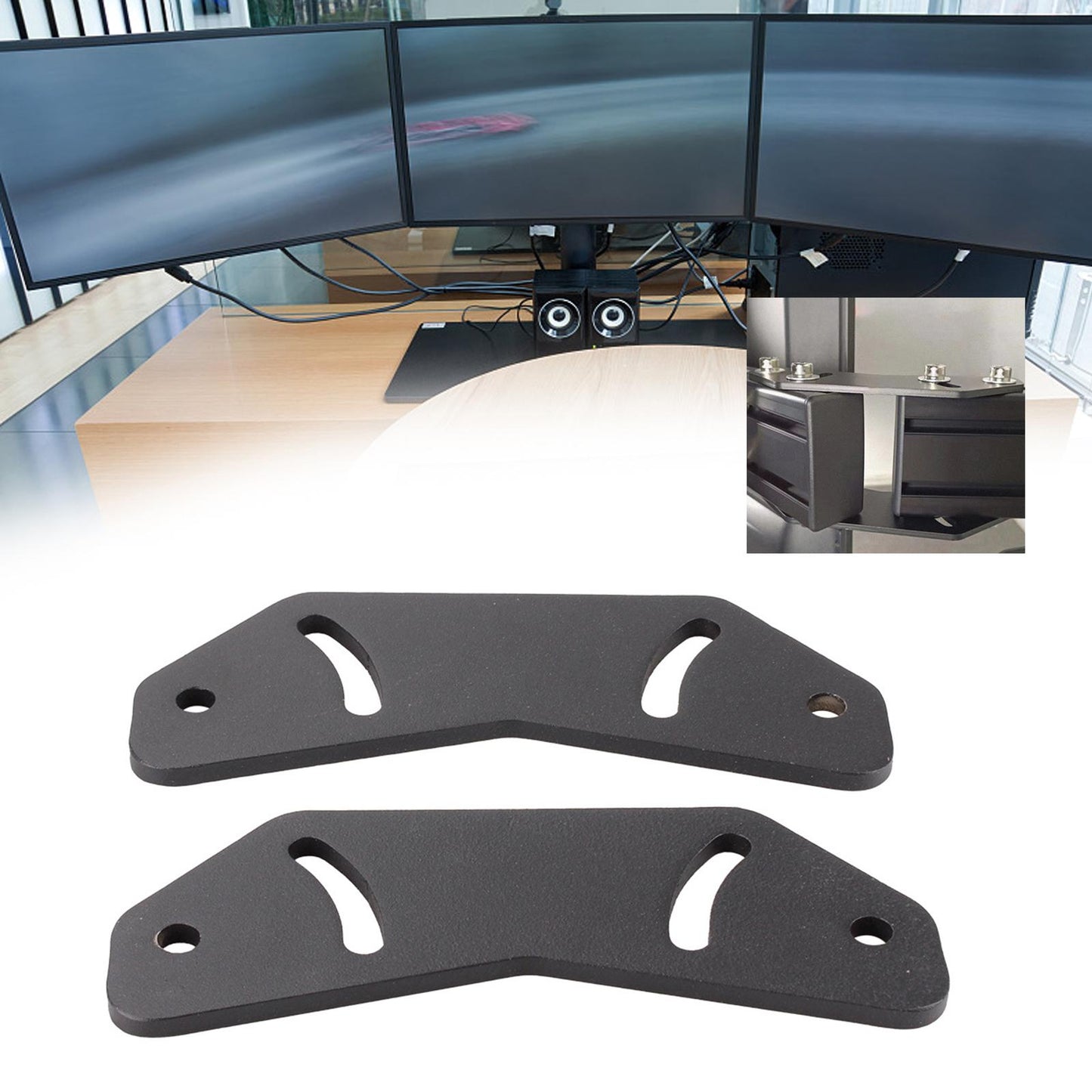 2Pcs Hardware Brackets for Triple LCD Monitor Convenient Installation ,Black