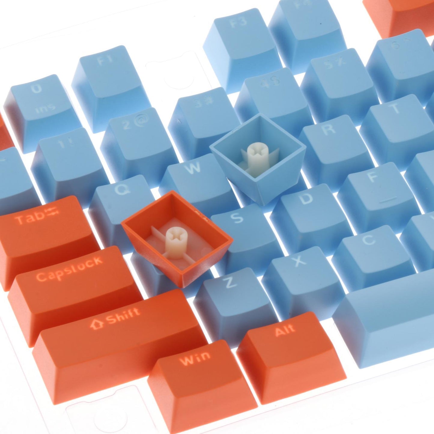Keycaps Set Backlit Two Color Key Caps for Mechanical Keyboards 980K 87 Keys Orange,Light Blue