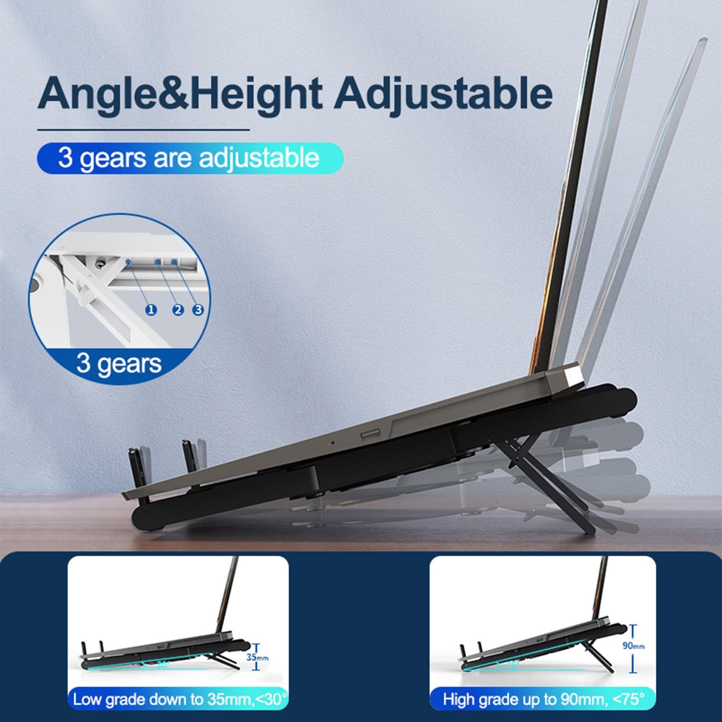 Laptop Cooler Ergonomic Folding Notebook Cooling Fan for Office Desktop Home