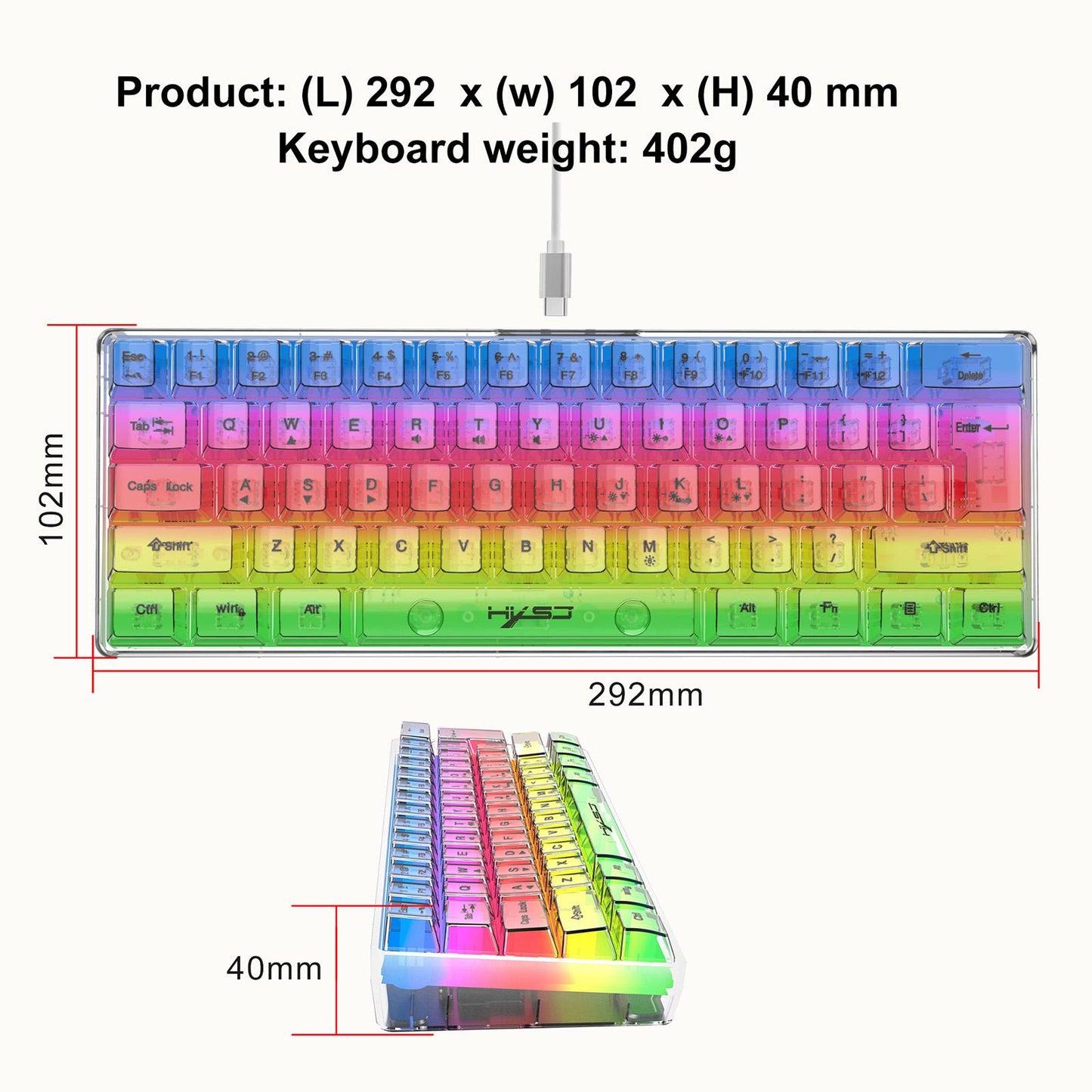 Gaming Keyboard 61 Keys 5 Speeds Adjustable Keypad for Gamer Computer Laptop