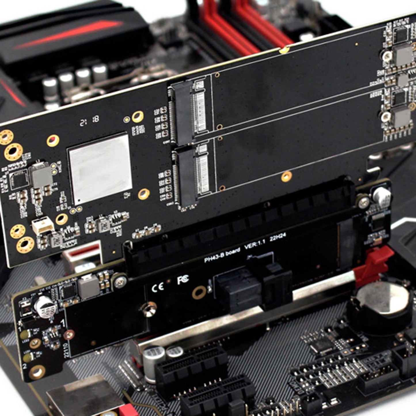 PCIe 4.0 x16 to 4x Expansion Card Low Profile Plug and Play Dual M.2 Adapter