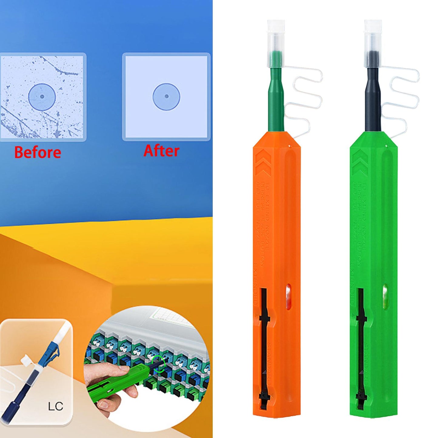 Fiber Optic Cleaning Pen Cleaning Tool with Protection Cap Fiber Cleaner Pen Orange 2.5mm SC