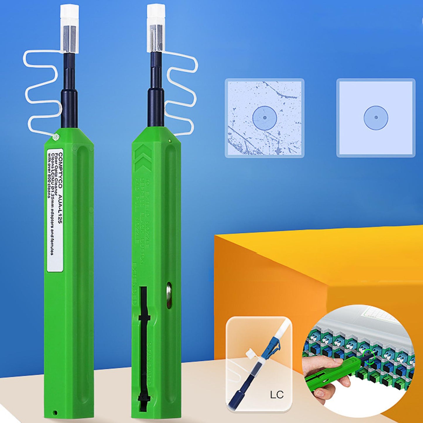 Fiber Optic Cleaning Pen Cleaning Tool with Protection Cap Fiber Cleaner Pen Green 1.25mm LC