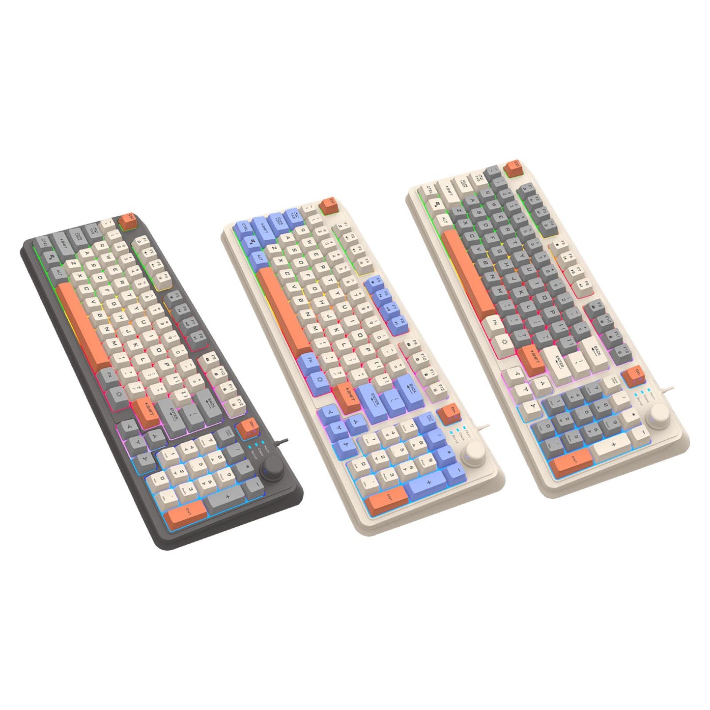 RGB Gaming Keyboard 94 Keys Compact USB Wired Keyboard for Windows PC Gamers Gray White
