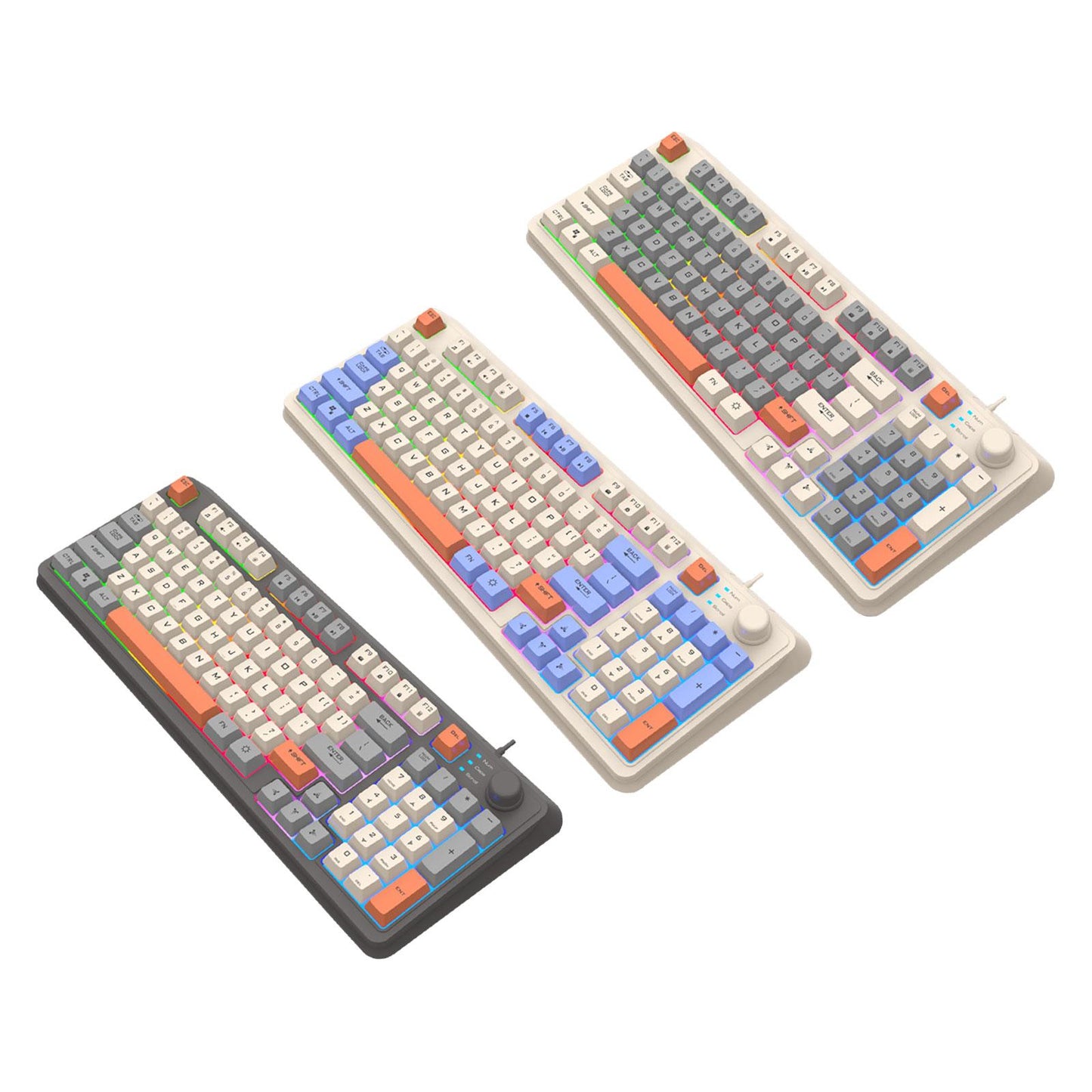 RGB Gaming Keyboard 94 Keys Compact USB Wired Keyboard for Windows PC Gamers Gray White