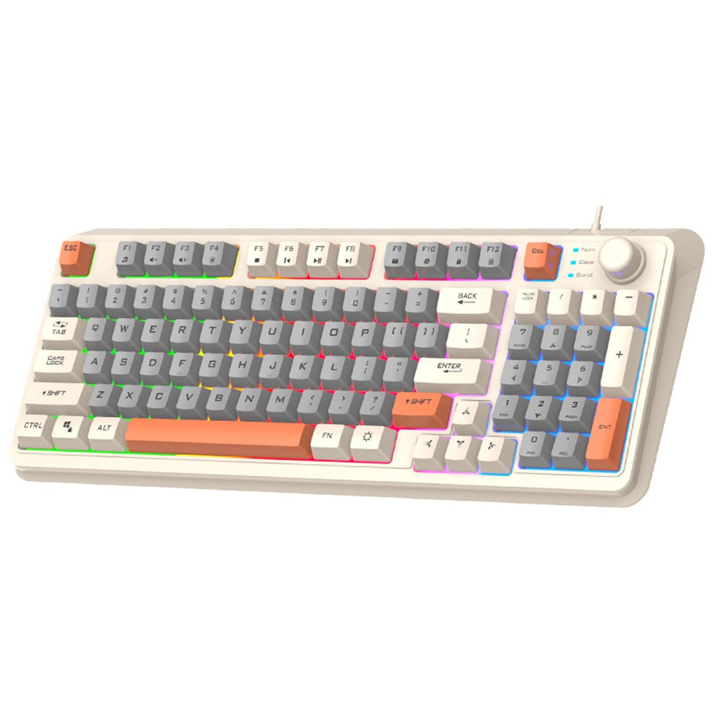 RGB Gaming Keyboard 94 Keys Compact USB Wired Keyboard for Windows PC Gamers White Gray