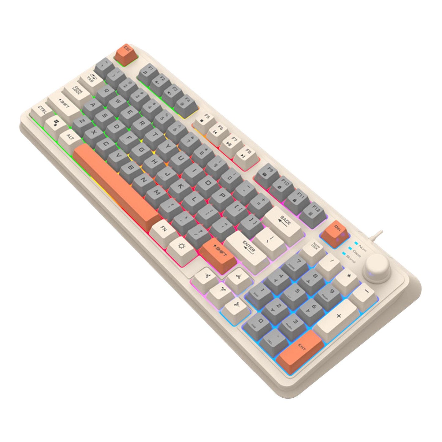 RGB Gaming Keyboard 94 Keys Compact USB Wired Keyboard for Windows PC Gamers White Gray