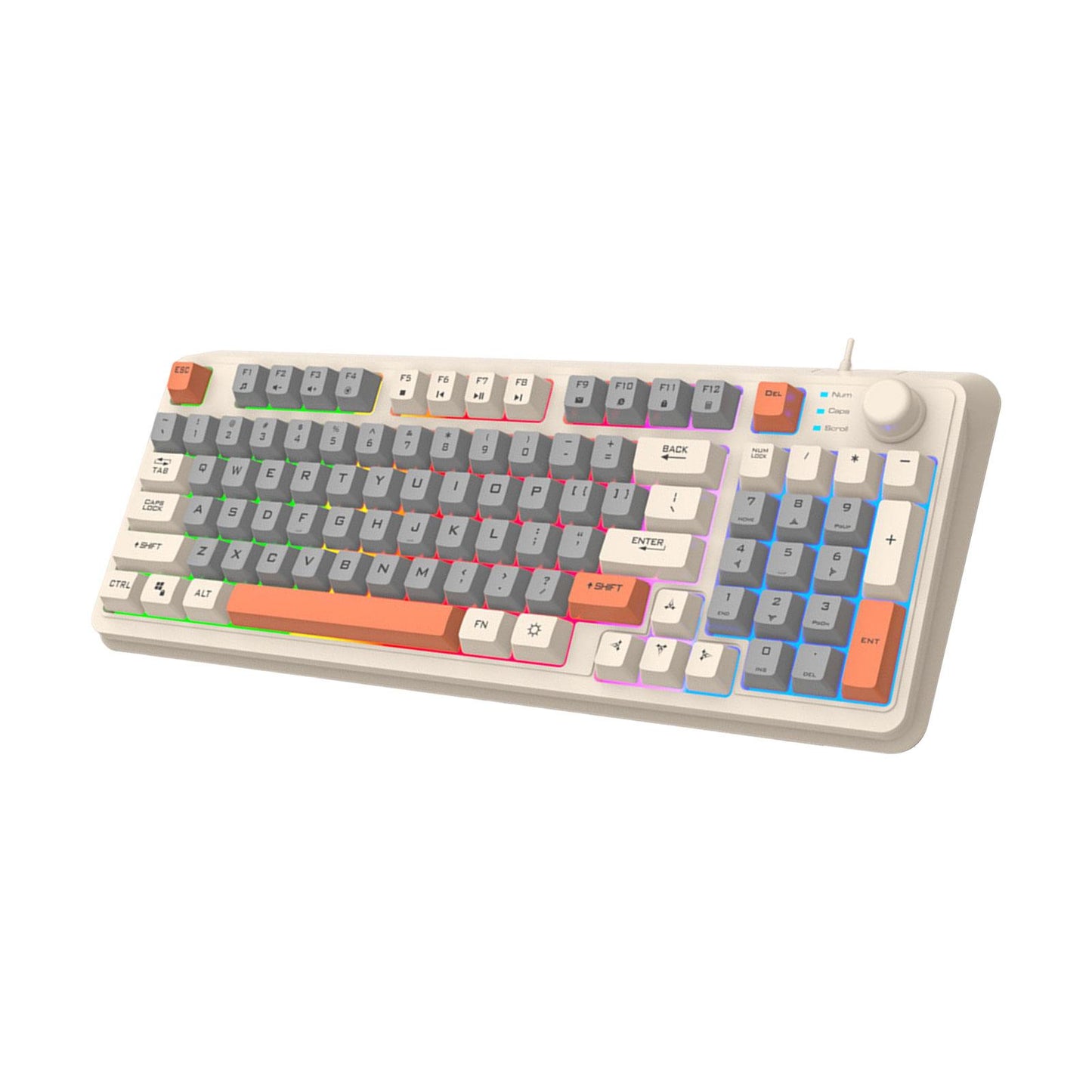 RGB Gaming Keyboard 94 Keys Compact USB Wired Keyboard for Windows PC Gamers White Gray