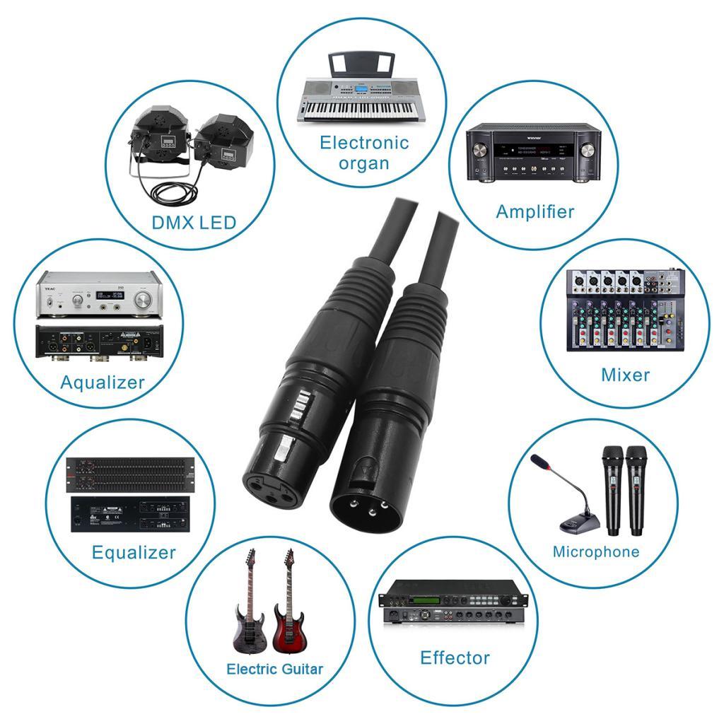 3 Pin XLR Microphone Male to Female Cable DMX512 Cable Black
