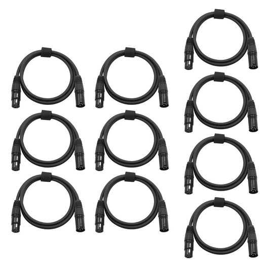 10 Pack 6.5ft/2m XLR Microphone Cable DMX512 Mic Aduio Cord for Stage Light