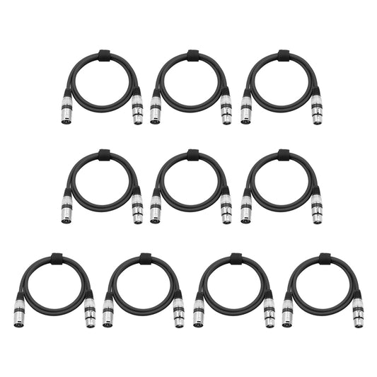 10 Pieces 3 Pin XLR Microphone Male to Female Cable DMX512 Cables Black