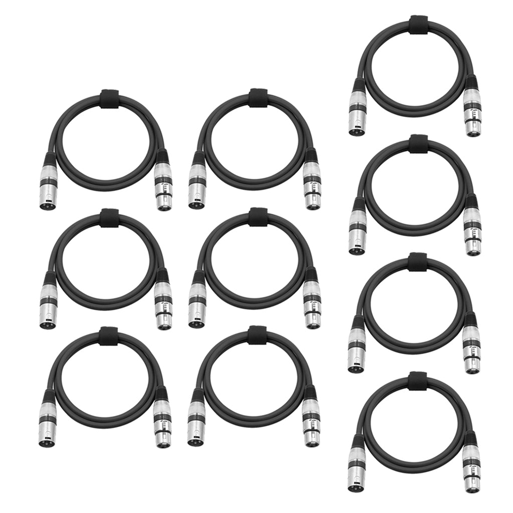 10 Pieces 3 Pin XLR Microphone Male to Female Cable DMX512 Cables Black