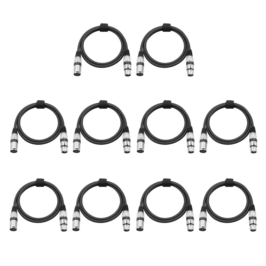 10 Pieces 3 Pin XLR Microphone Male to Female Cable DMX512 Cables Black