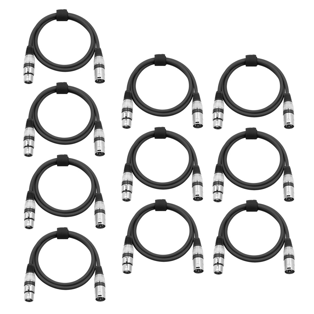10 Pieces 3 Pin XLR Microphone Male to Female Cable DMX512 Cables Black
