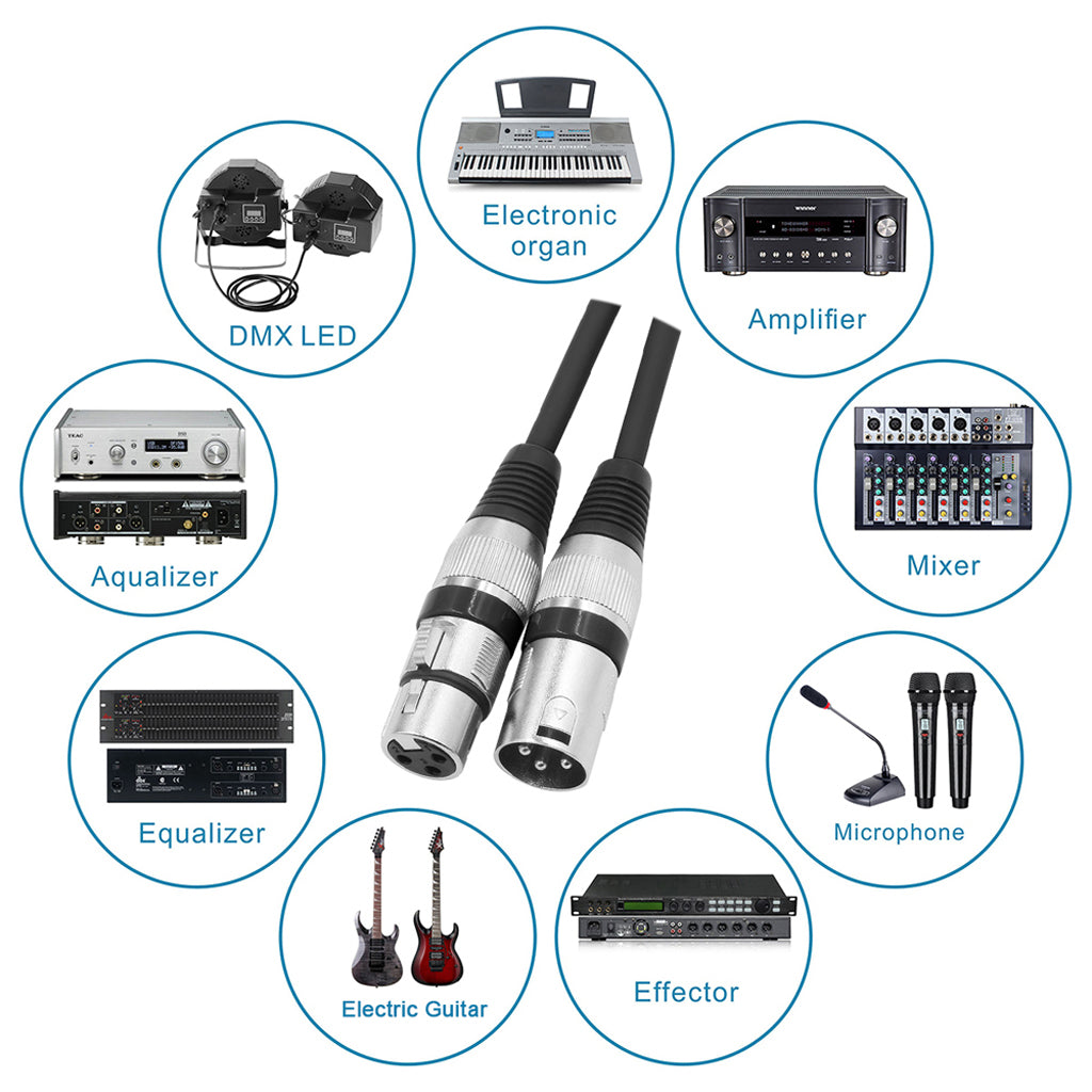 10 Pieces 3 Pin XLR Microphone Male to Female Cable DMX512 Cables Black