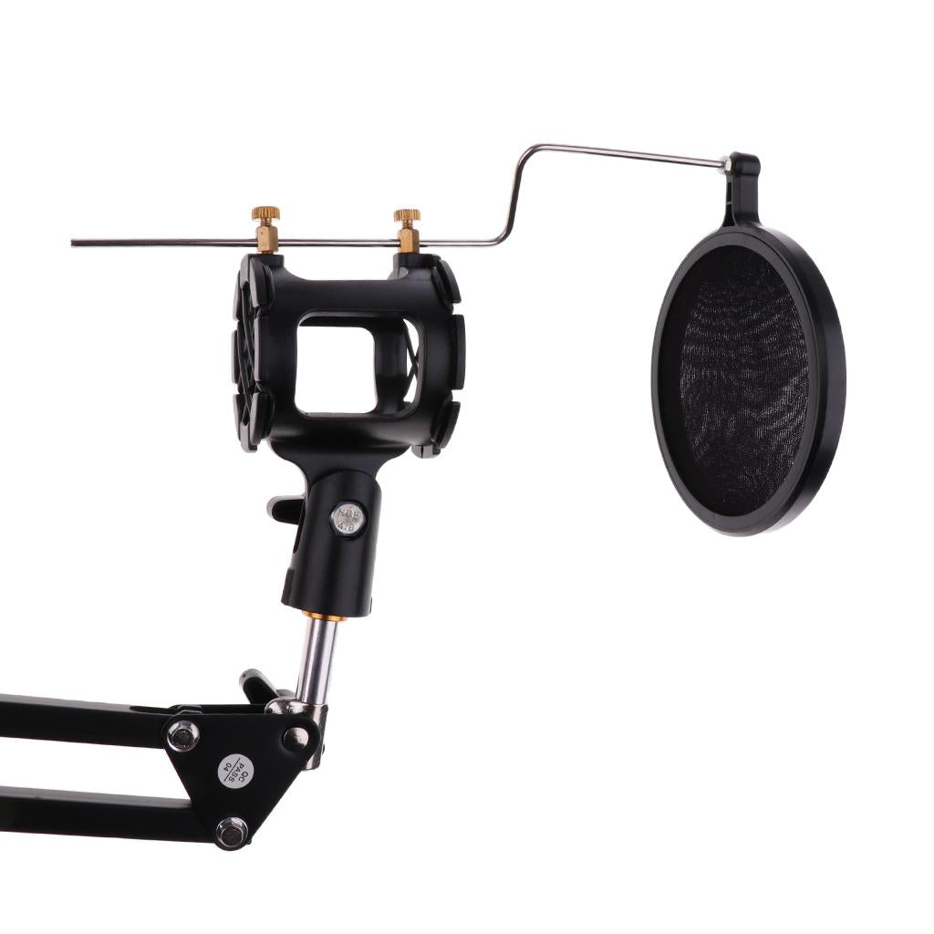 Microphone Suspension Arm Stand&Phone Holder& Pop Filter&Shock Mount Black