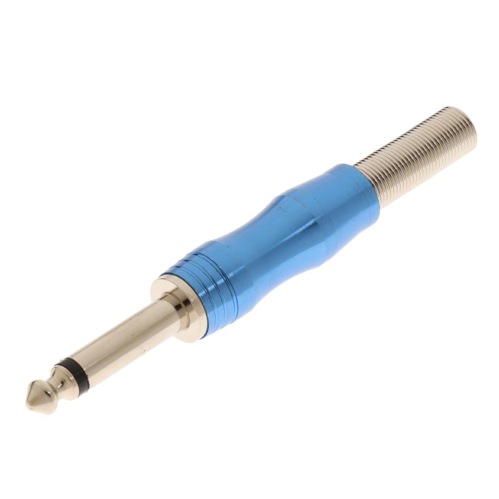 Copper 6.35mm Mono Jack Plug Audio Connector for Amplifier Microphone Blue