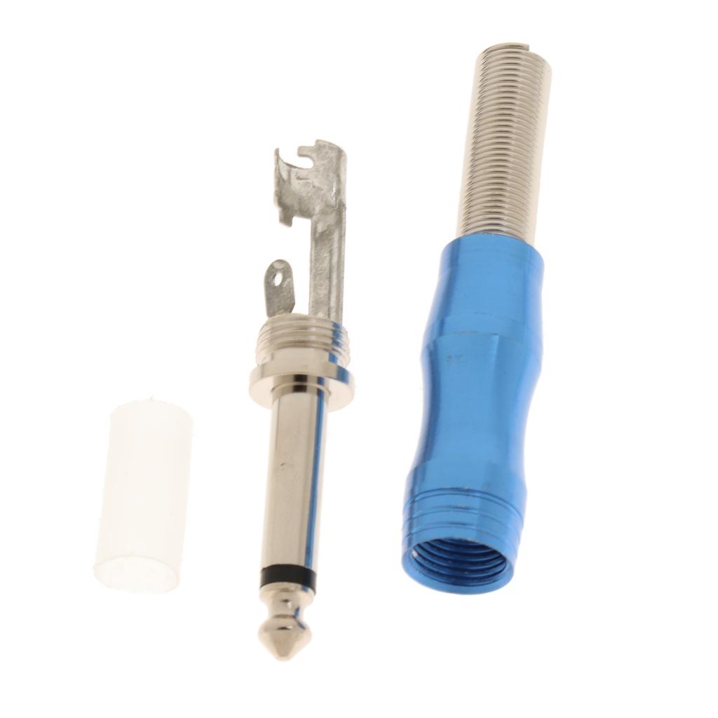 Copper 6.35mm Mono Jack Plug Audio Connector for Amplifier Microphone Blue
