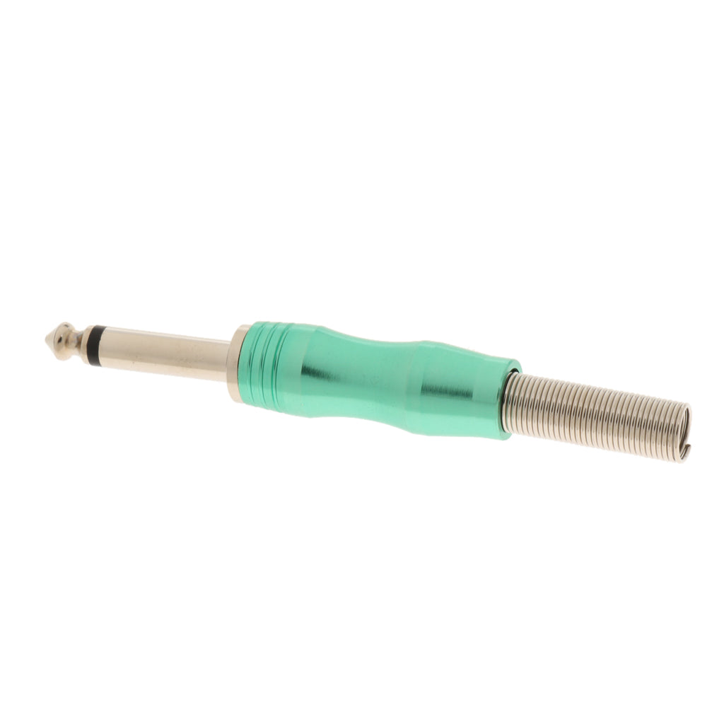Copper 6.35mm Mono Jack Plug Audio Connector for Amplifier Microphone Green
