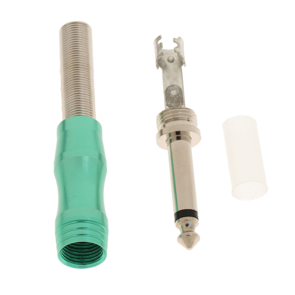 Copper 6.35mm Mono Jack Plug Audio Connector for Amplifier Microphone Green