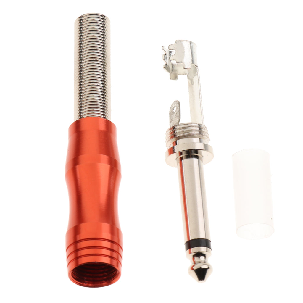 Copper 6.35mm Mono Jack Plug Audio Connector for Amplifier Microphone Red
