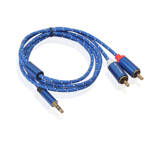 Blue Braided 1/8'' Jack 3.5mm Stereo Male to 2 RCA Male Audio Cable 1m