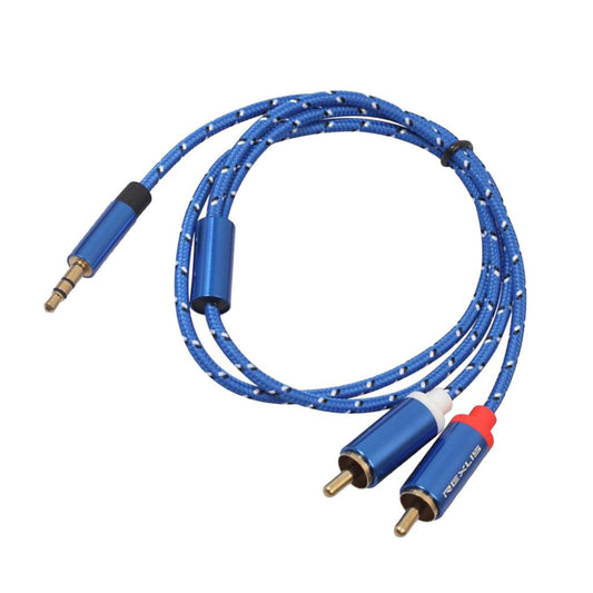 Blue Braided 1/8'' Jack 3.5mm Stereo Male to 2 RCA Male Audio Cable 0.5m