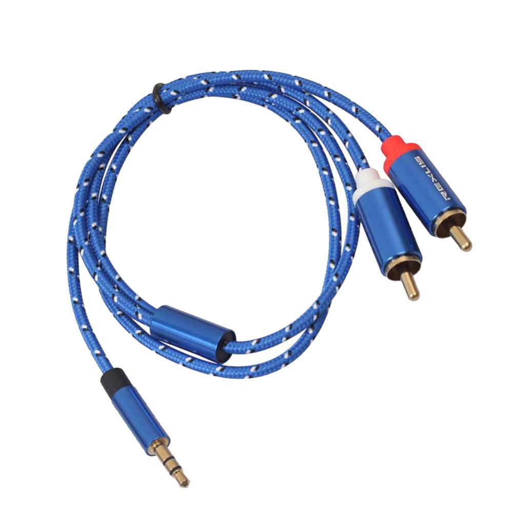 Blue Braided 1/8'' Jack 3.5mm Stereo Male to 2 RCA Male Audio Cable 0.5m