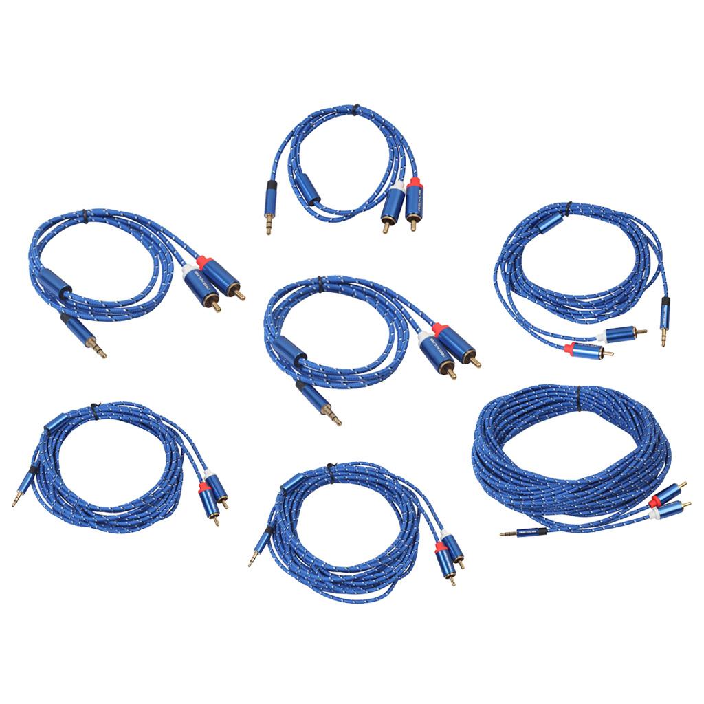 Blue Braided 1/8'' Jack 3.5mm Stereo Male to 2 RCA Male Audio Cable 0.5m