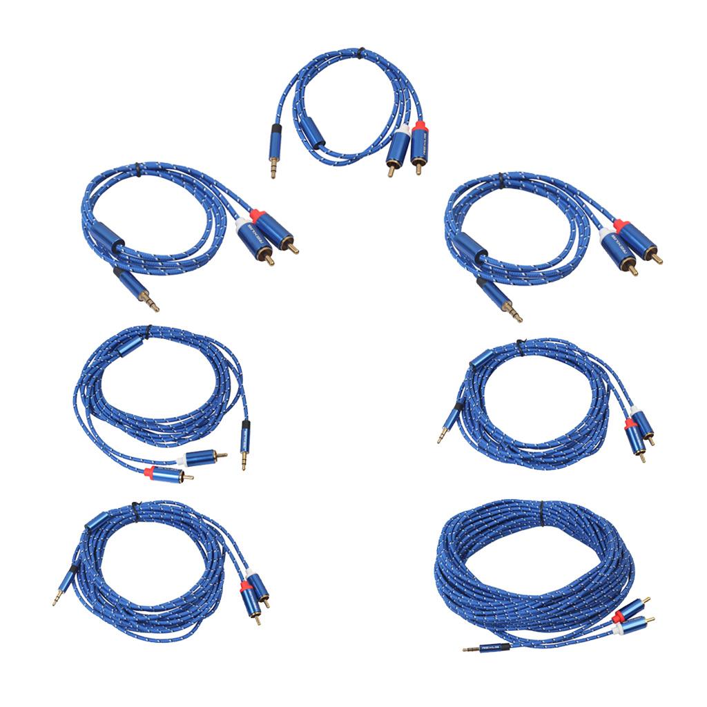 Blue Braided 1/8'' Jack 3.5mm Stereo Male to 2 RCA Male Audio Cable 0.5m