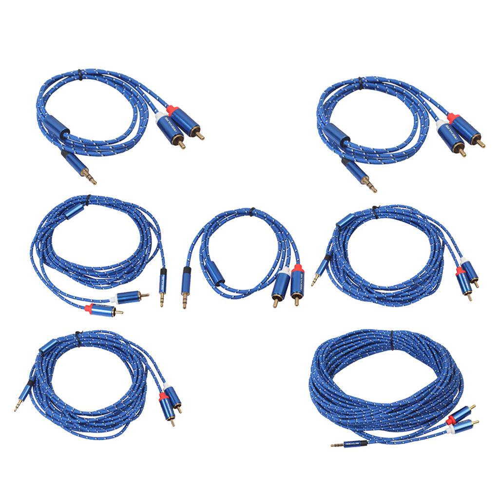 Blue Braided 1/8'' Jack 3.5mm Stereo Male to 2 RCA Male Audio Cable 0.5m