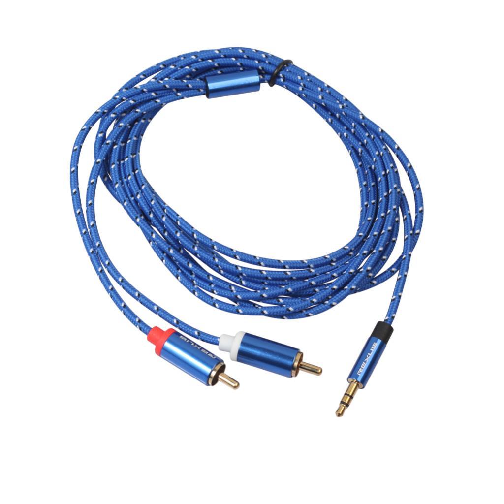 Blue Braided 1/8'' Jack 3.5mm Stereo Male to 2 RCA Male Audio Cable 300cm