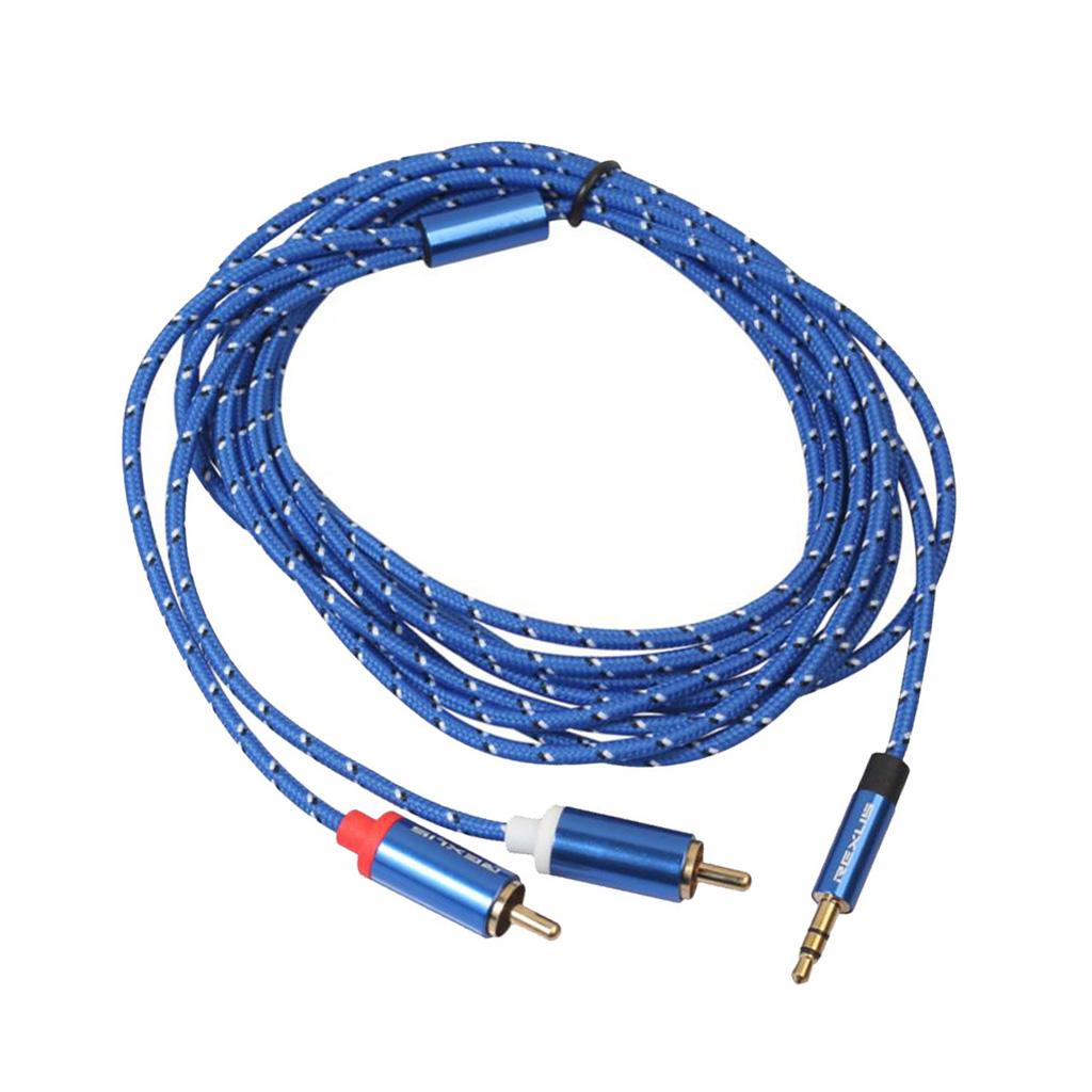 Blue Braided 1/8'' Jack 3.5mm Stereo Male to 2 RCA Male Audio Cable 300cm