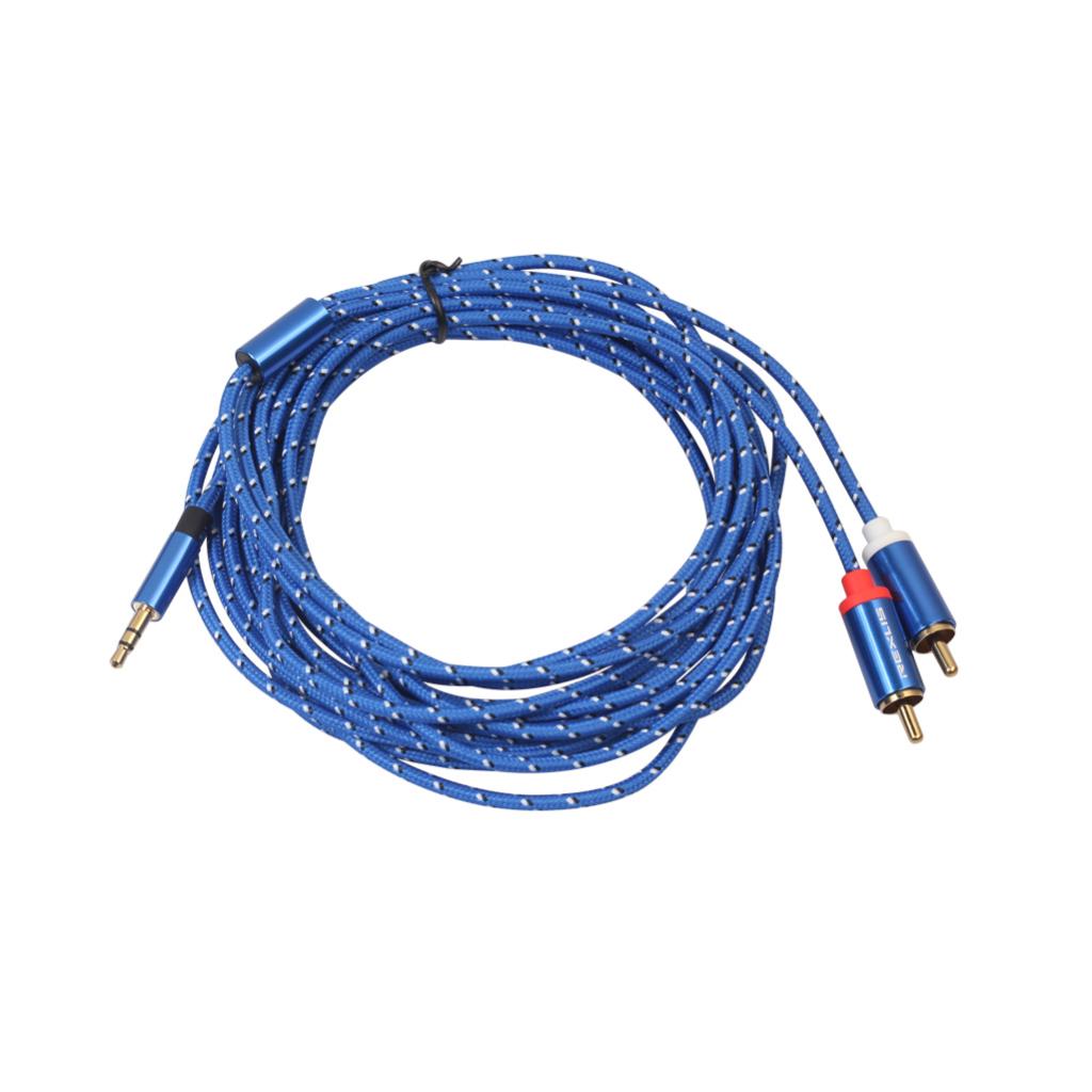 Blue Braided 1/8'' Jack 3.5mm Stereo Male to 2 RCA Male Audio Cable 15m
