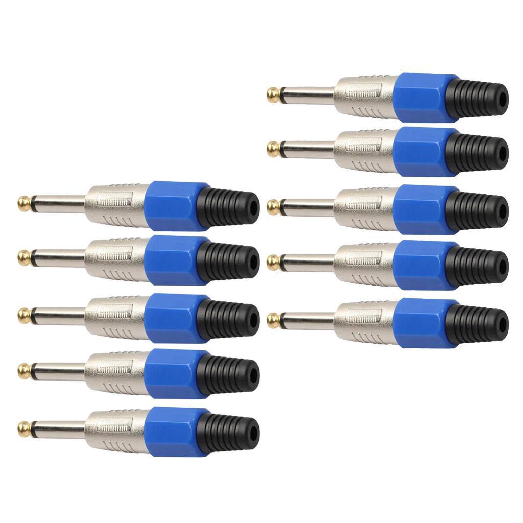 10pcs 6.35mm Mono Plug  Microphone Cable Adapter for Guitar Mixer