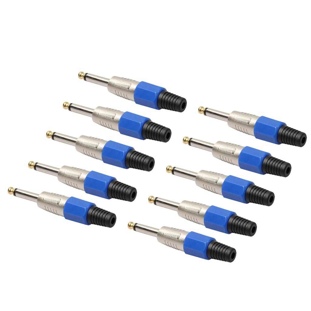10pcs 6.35mm Mono Plug  Microphone Cable Adapter for Guitar Mixer